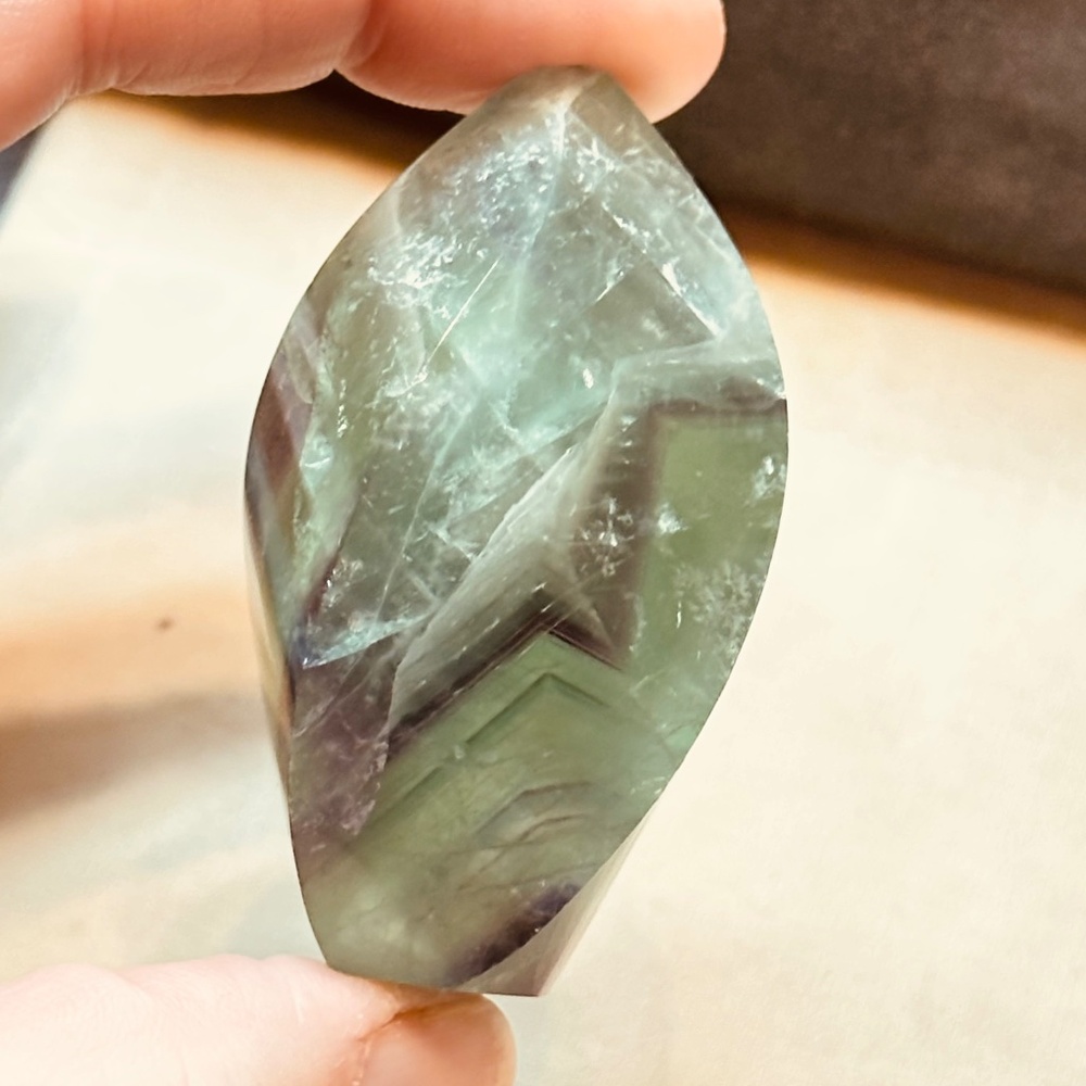 Rainbow Fluorite Faceted Freeform Crystal Spiritual Clarity Focus Green Purple - Picture 2 of 11
